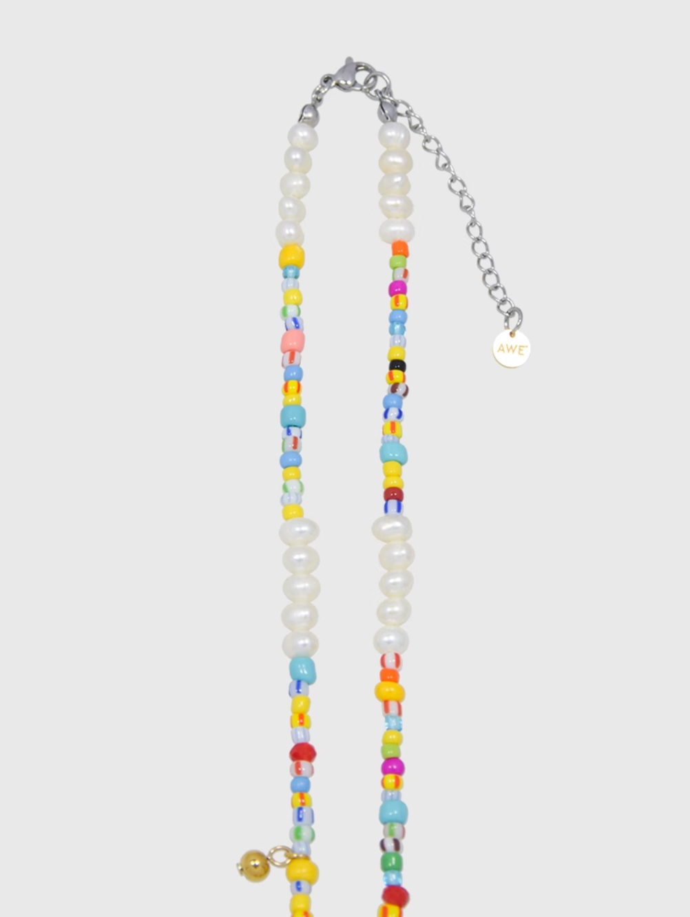 AWE AE Word Charm Color Beaded Pearl Necklace | Face 3 Face
