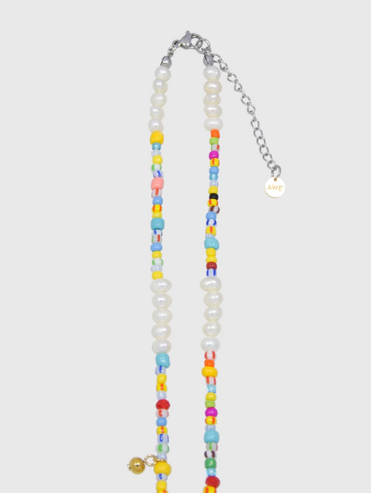 AWE AE Word Charm Color Beaded Pearl Necklace | Face 3 Face