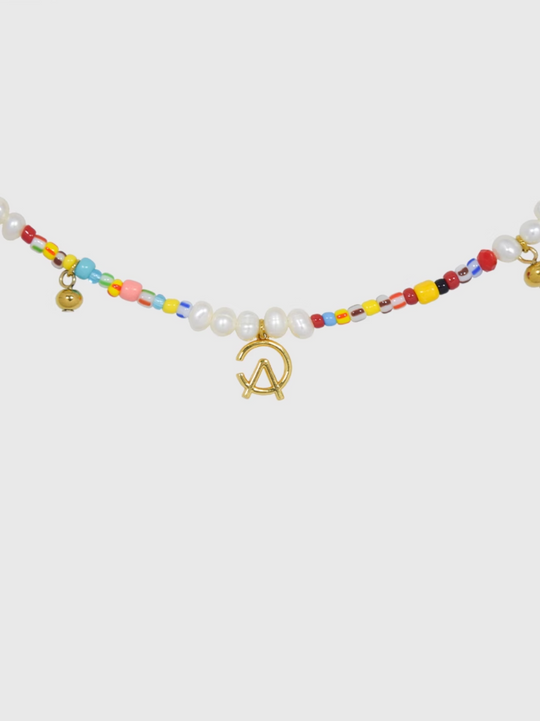 AWE AE Word Charm Color Beaded Pearl Necklace | Face 3 Face