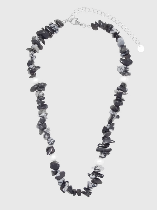 AWE Black Crushed Stone Pearl Beaded Necklace | Face 3 Face