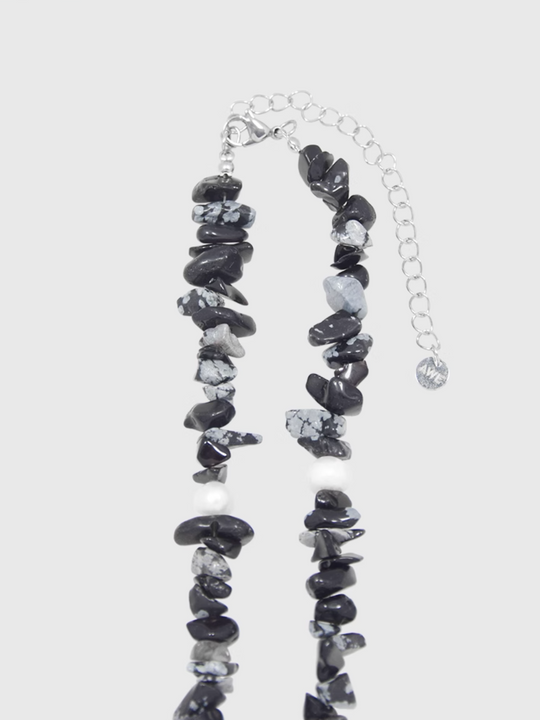 AWE Black Crushed Stone Pearl Beaded Necklace | Face 3 Face