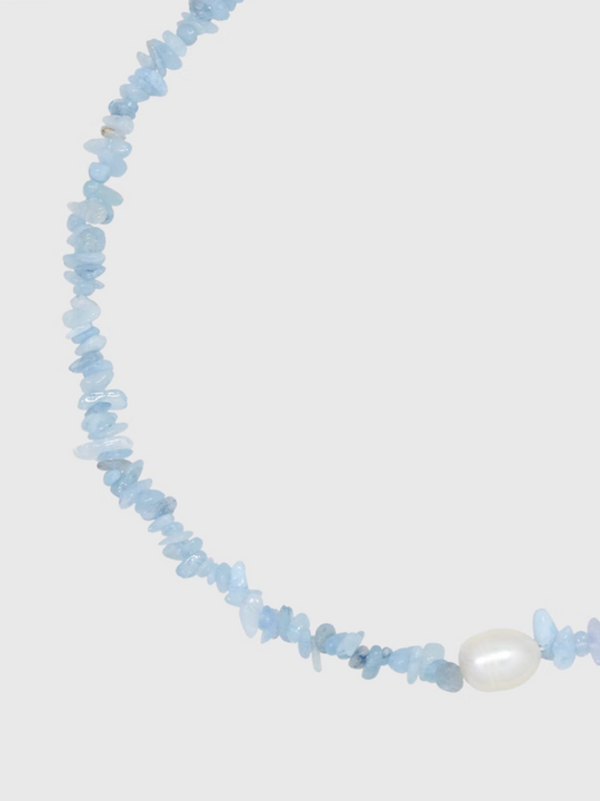 AWE Aquamarine Crushed Stone Pearl Necklace | Face 3 Face