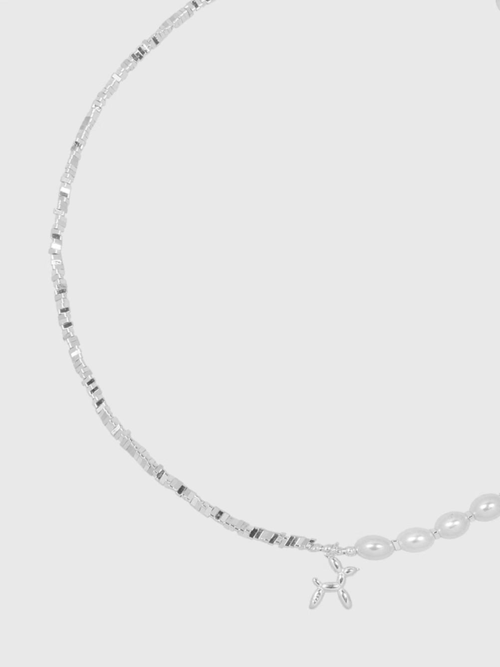 AWE Silver Pearl Balloon Dog Charm Necklace | Face 3 Face