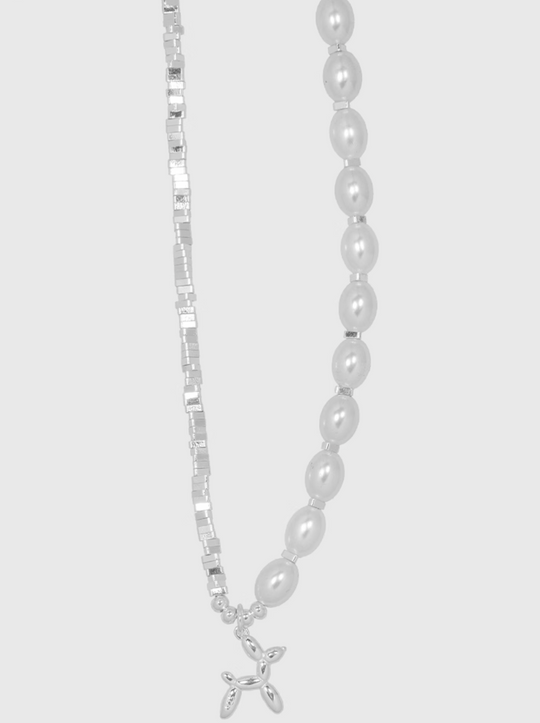 AWE Silver Pearl Balloon Dog Charm Necklace | Face 3 Face