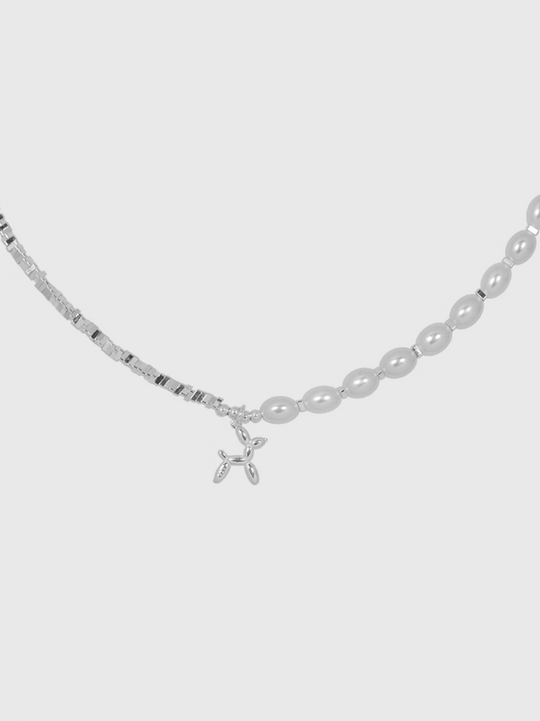 AWE Silver Pearl Balloon Dog Charm Necklace | Face 3 Face