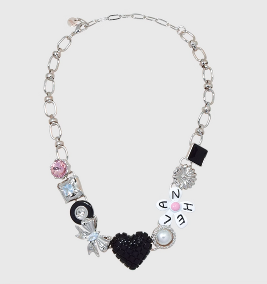AWE Black Love Heart Daisy Chain Necklace | Face 3 Face