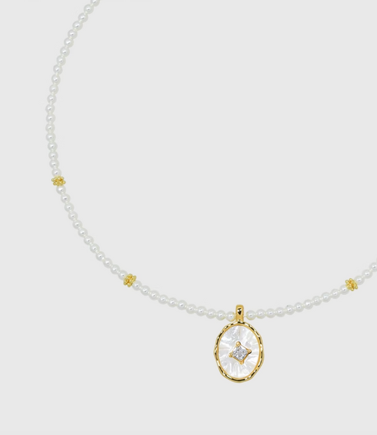 AWE Zirconia Pendant Pearl Beaded Necklace | Face 3 Face