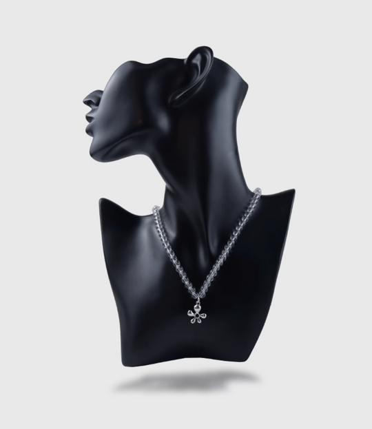 AWE Silver Irregular Flower Crystal Beaded Necklace | Face 3 Face