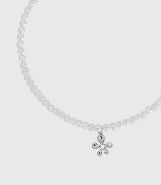 AWE Silver Irregular Flower Crystal Beaded Necklace | Face 3 Face
