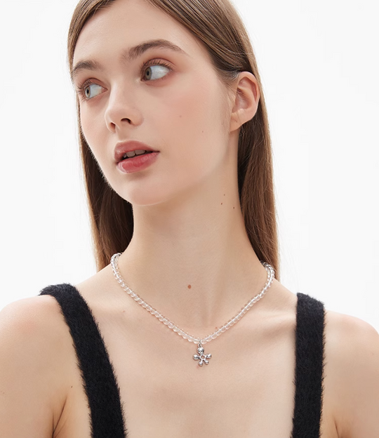 AWE Silver Irregular Flower Crystal Beaded Necklace | Face 3 Face