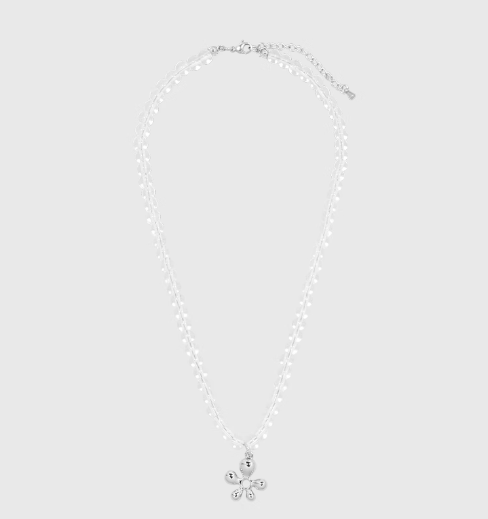 AWE Silver Irregular Flower Crystal Beaded Necklace | Face 3 Face