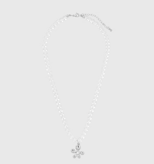 AWE Silver Irregular Flower Crystal Beaded Necklace | Face 3 Face