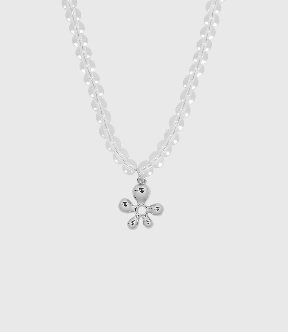 AWE Silver Irregular Flower Crystal Beaded Necklace | Face 3 Face
