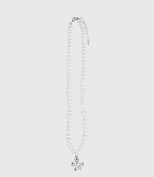 AWE Silver Irregular Flower Crystal Beaded Necklace | Face 3 Face