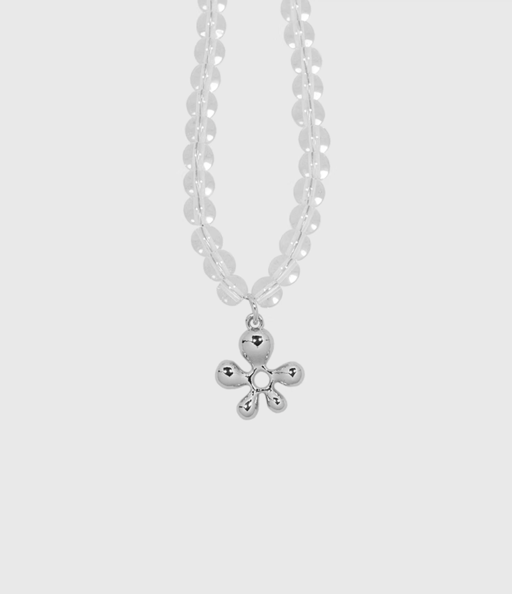 AWE Silver Irregular Flower Crystal Beaded Necklace | Face 3 Face