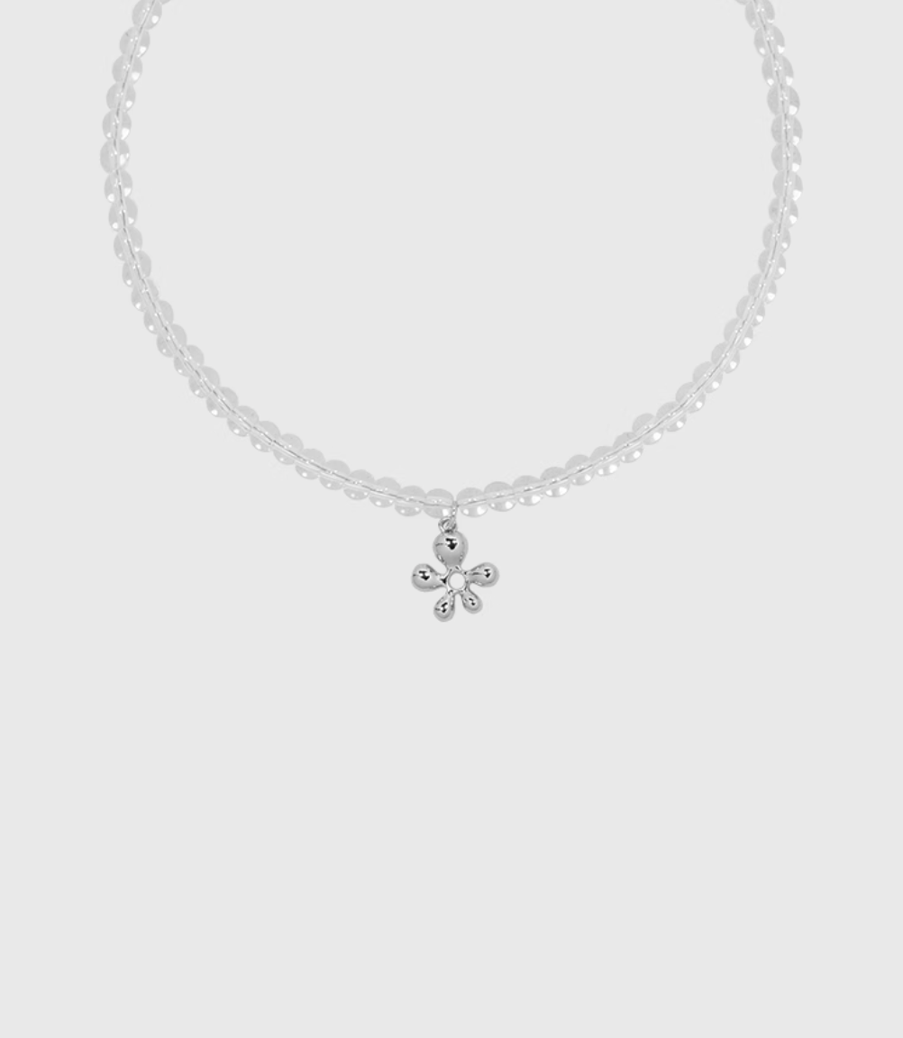 AWE Silver Irregular Flower Crystal Beaded Necklace | Face 3 Face
