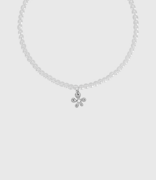 AWE Silver Irregular Flower Crystal Beaded Necklace | Face 3 Face