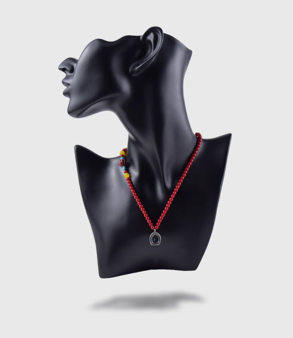 AWE Copper Box Pendant Red Beaded Necklace | Face 3 Face