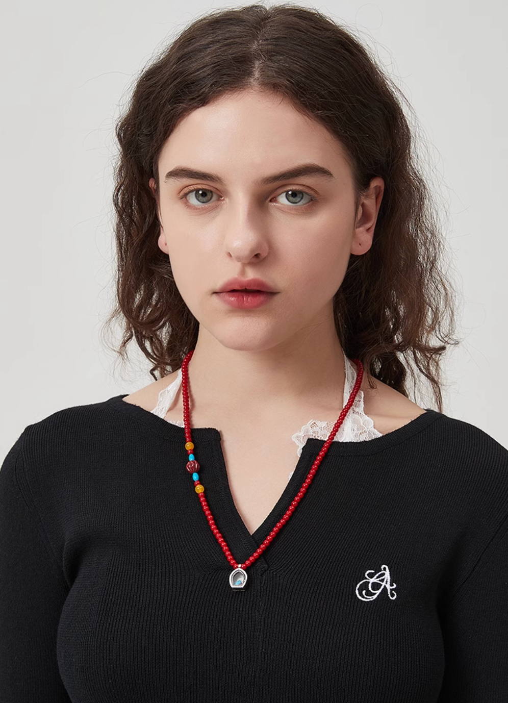 AWE Copper Box Pendant Red Beaded Necklace | Face 3 Face