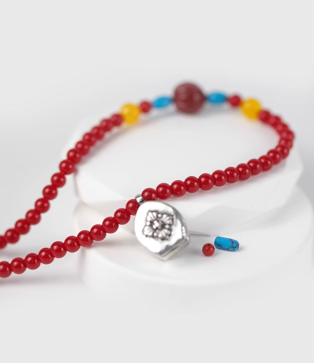 AWE Copper Box Pendant Red Beaded Necklace | Face 3 Face