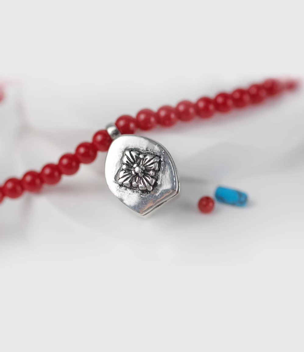 AWE Copper Box Pendant Red Beaded Necklace | Face 3 Face