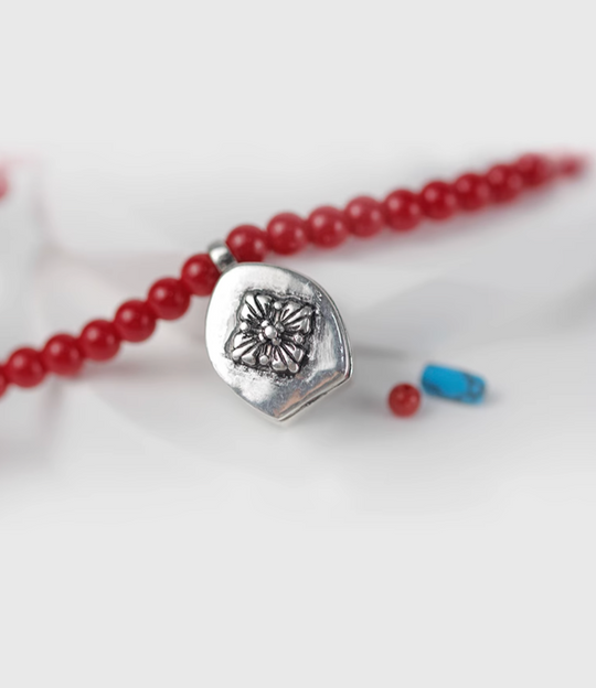 AWE Copper Box Pendant Red Beaded Necklace | Face 3 Face