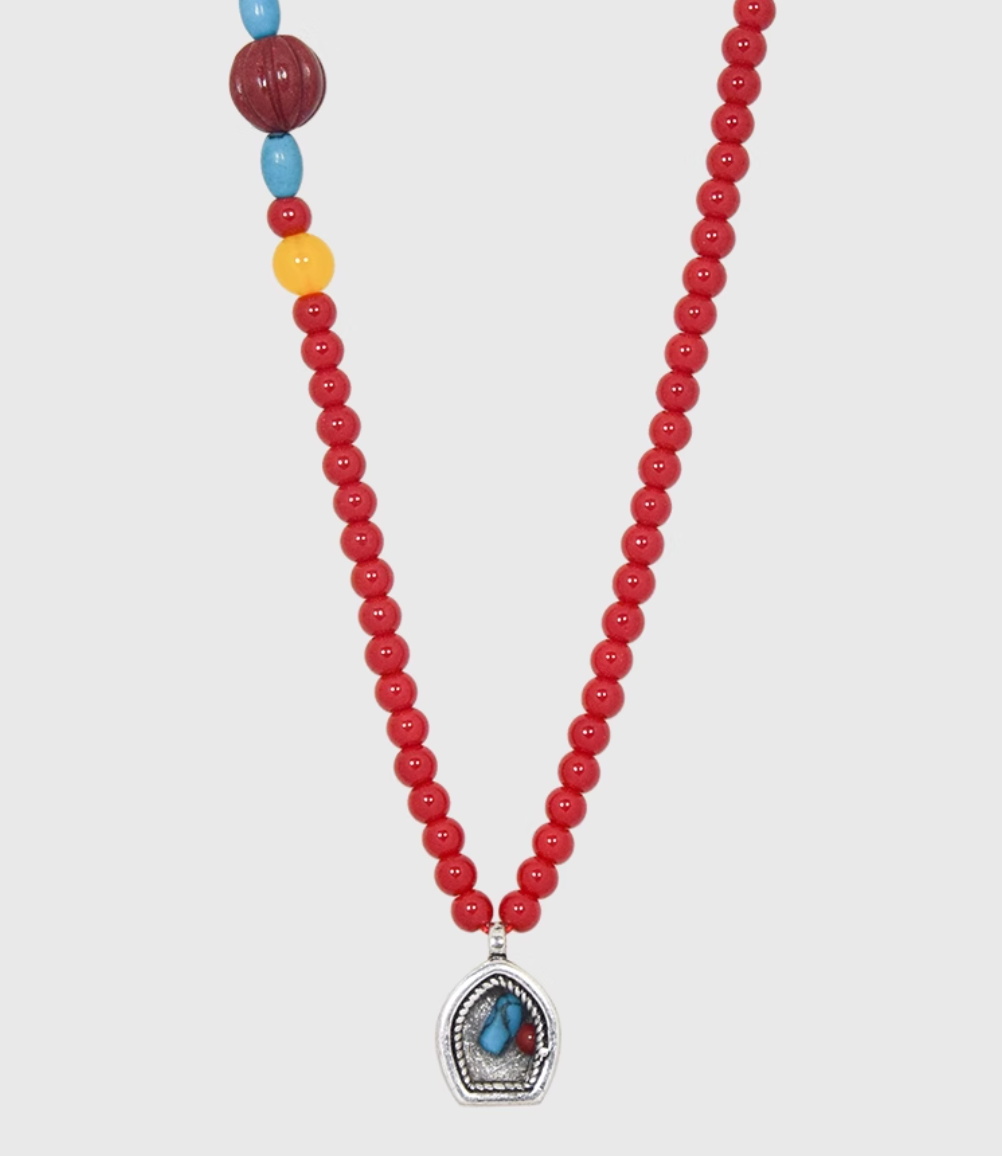 AWE Copper Box Pendant Red Beaded Necklace | Face 3 Face