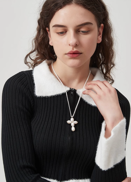 AWE Pearl Cross Pendant Necklace | Face 3 Face