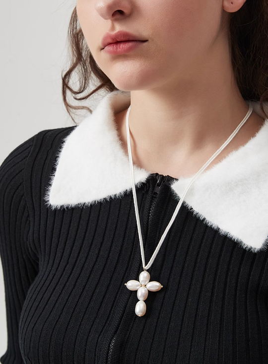 AWE Pearl Cross Pendant Necklace | Face 3 Face