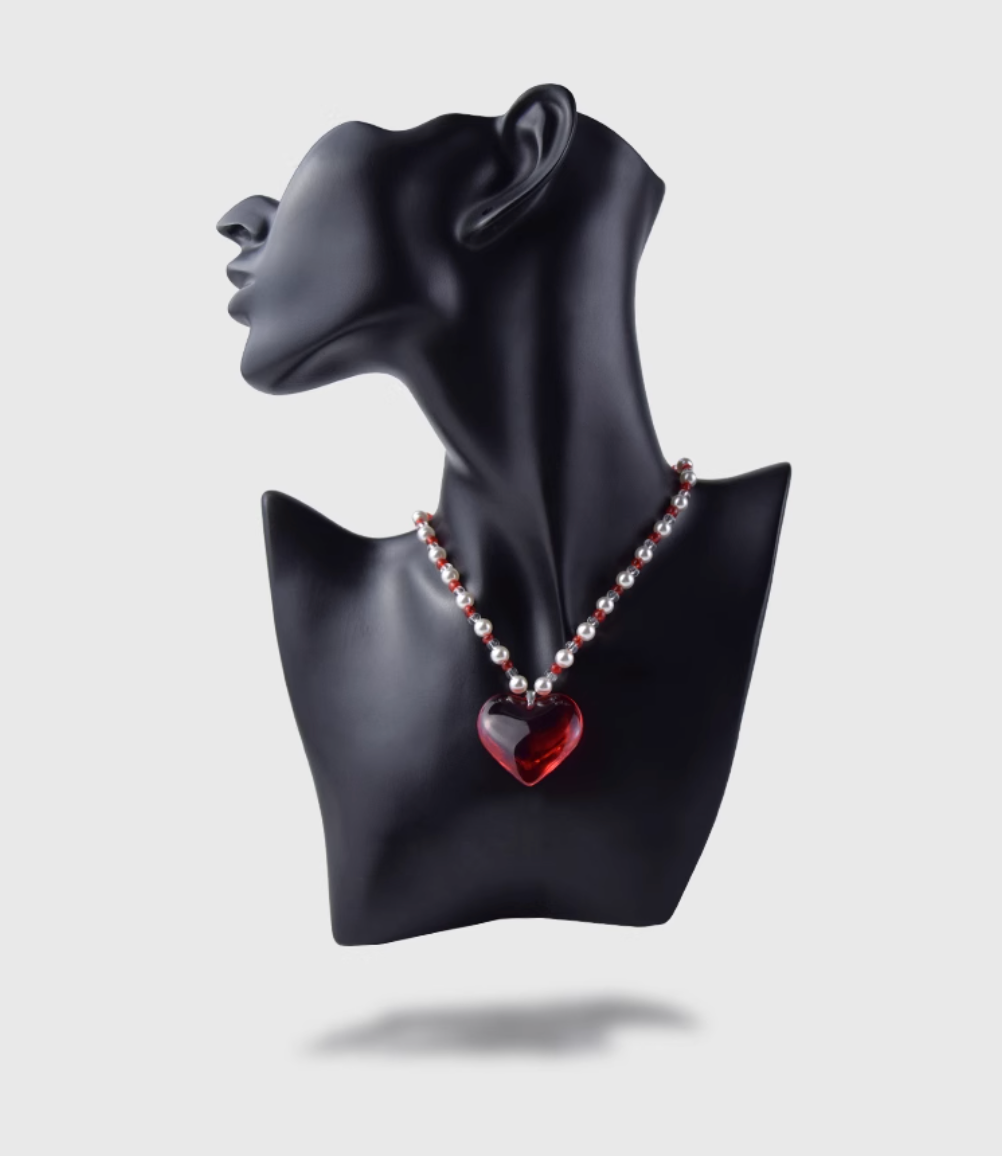 AWE Red Heart Pearl Necklace | Face 3 Face