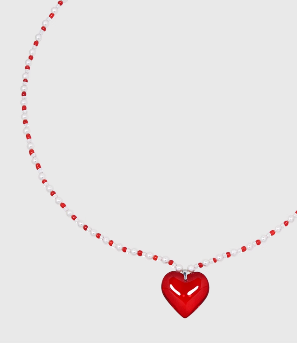 AWE Red Heart Pearl Necklace | Face 3 Face