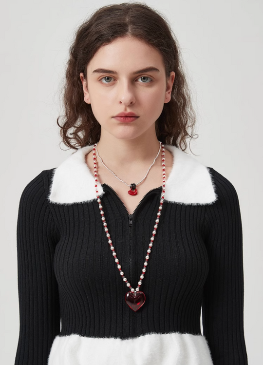 AWE Red Heart Pearl Necklace | Face 3 Face