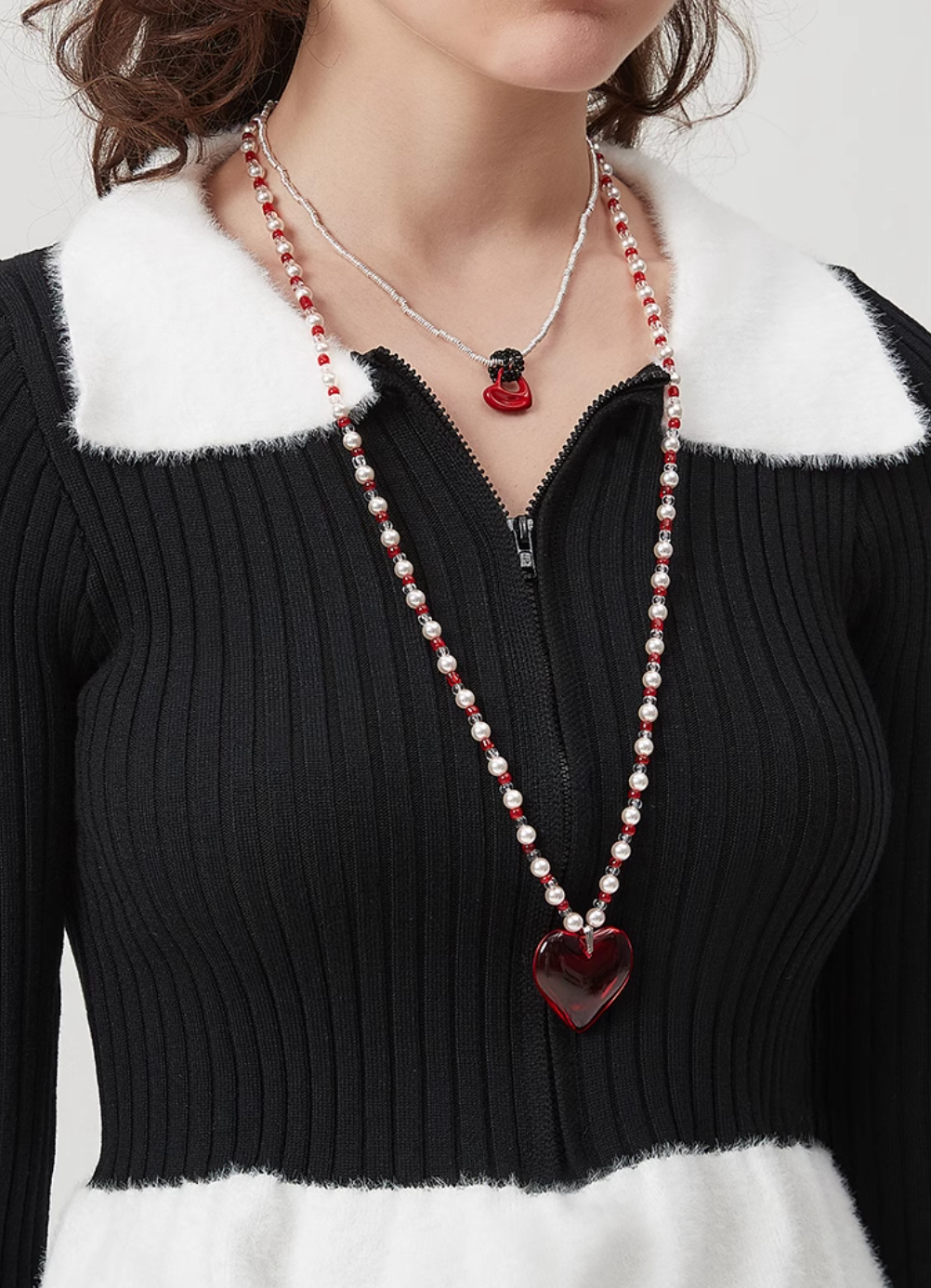AWE Red Heart Pearl Necklace | Face 3 Face