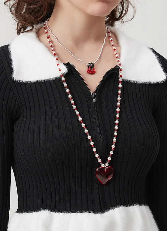 AWE Red Heart Pearl Necklace | Face 3 Face