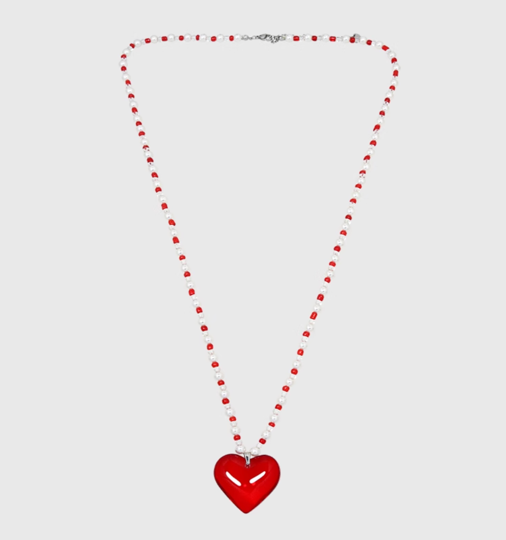 AWE Red Heart Pearl Necklace | Face 3 Face