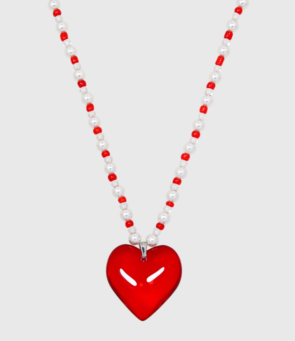 AWE Red Heart Pearl Necklace | Face 3 Face