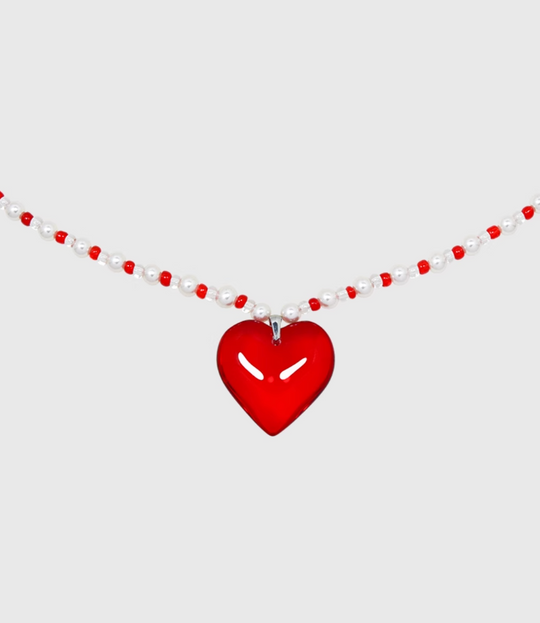 AWE Red Heart Pearl Necklace | Face 3 Face