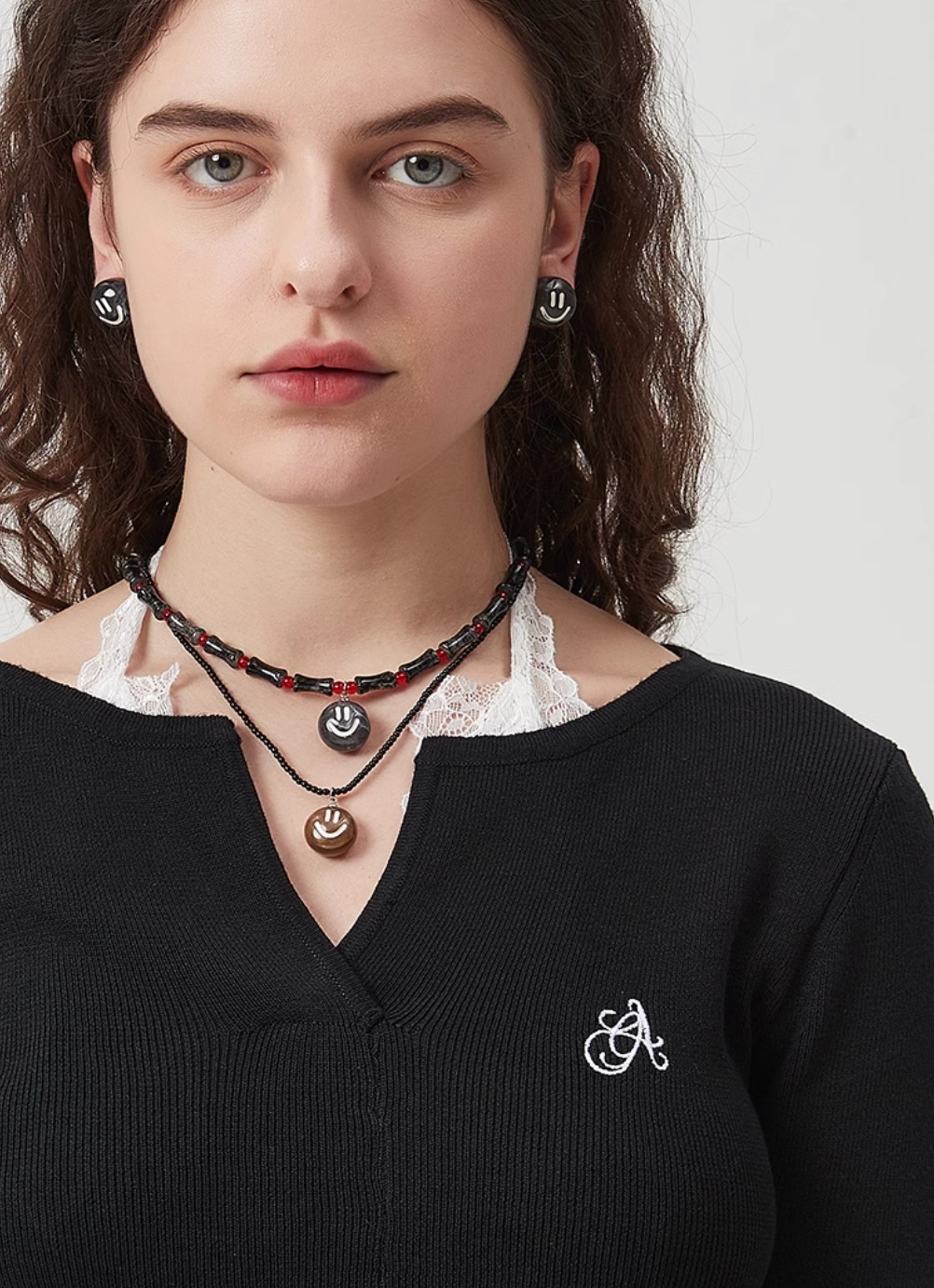 AWE Smiley Face Bamboo Beaded Necklace | Face 3 Face