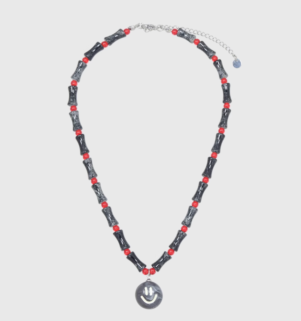AWE Smiley Face Bamboo Beaded Necklace | Face 3 Face