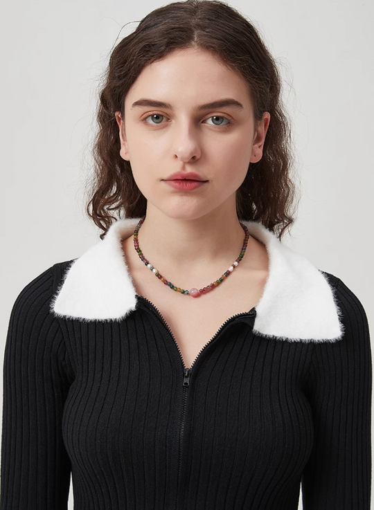 AWE Agate Tourmaline Beaded Necklace | Face 3 Face