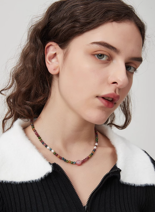 AWE Agate Tourmaline Beaded Necklace | Face 3 Face