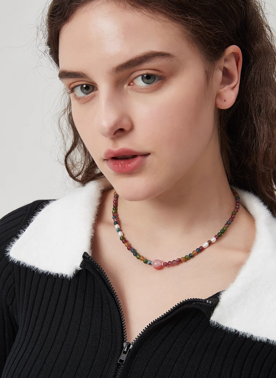 AWE Agate Tourmaline Beaded Necklace | Face 3 Face