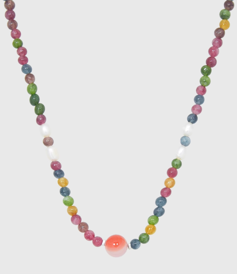 AWE Agate Tourmaline Beaded Necklace | Face 3 Face