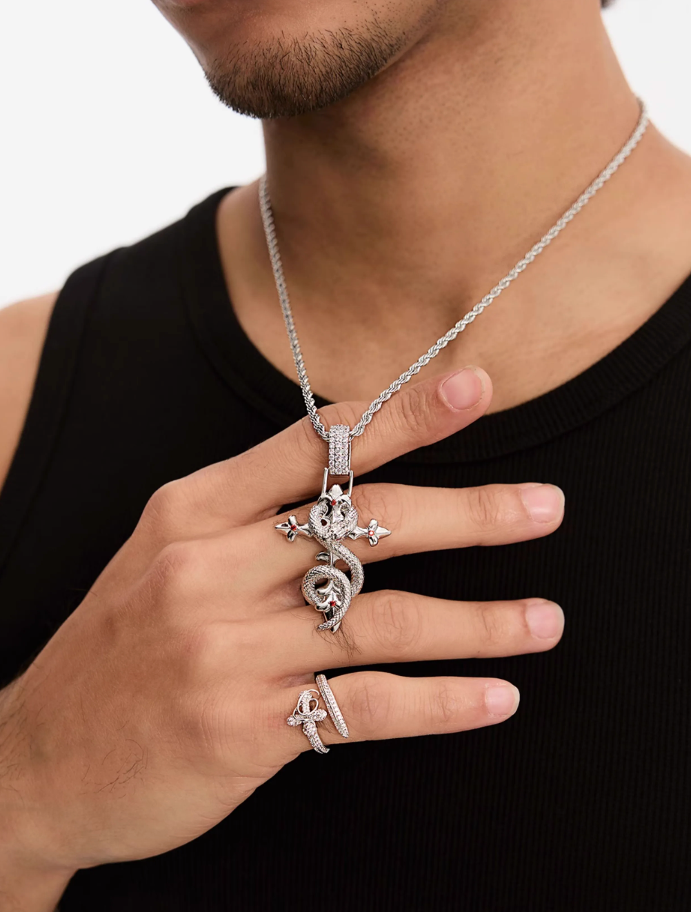 Small Town Kid Snake Pendant Cross Necklace | Face 3 Face