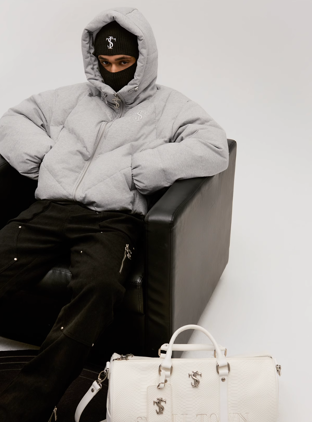 Small Town Kid Floral Gray Deconstructed Hooded Down Jacket | Face 3 Face