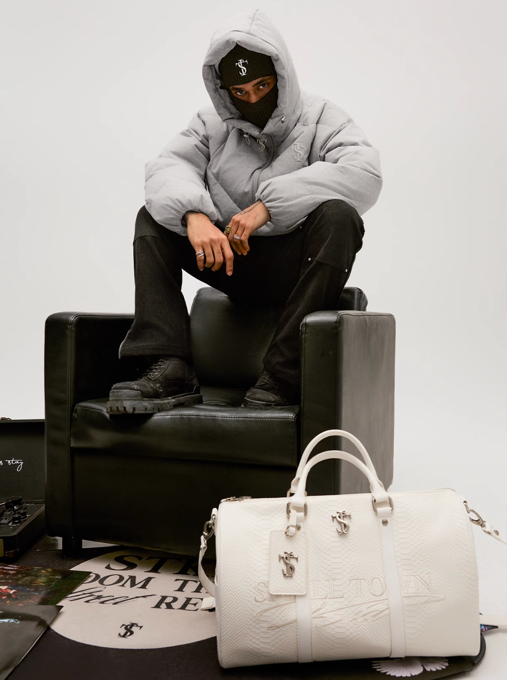 Small Town Kid Floral Gray Deconstructed Hooded Down Jacket | Face 3 Face