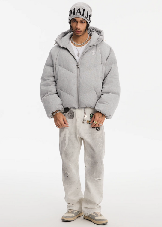 Small Town Kid Floral Gray Deconstructed Hooded Down Jacket | Face 3 Face