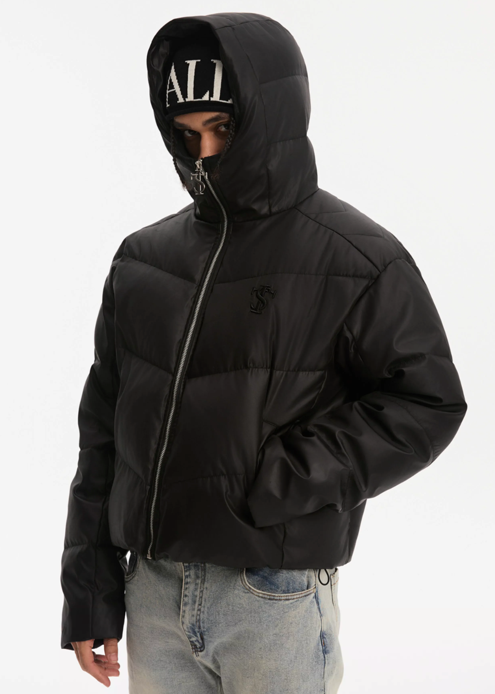 Small Town Kid Metallic Shiny Hooded Down Jacket | Face 3 Face