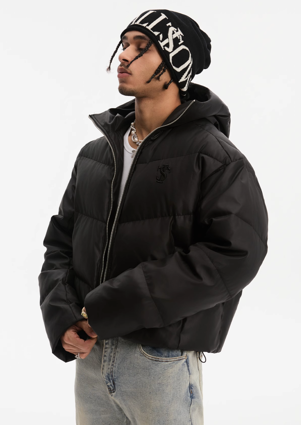 Small Town Kid Metallic Shiny Hooded Down Jacket | Face 3 Face