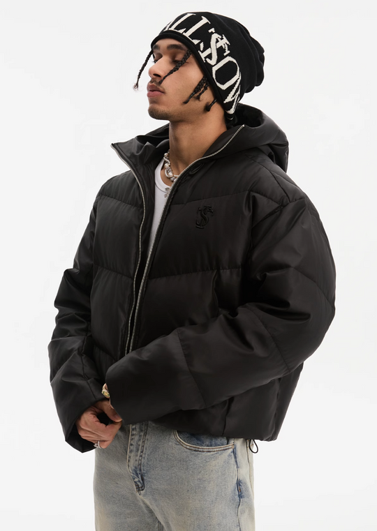 Small Town Kid Metallic Shiny Hooded Down Jacket | Face 3 Face